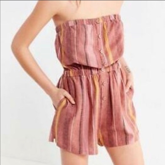 Urban Outfitters Striped Pink Linen Tube Romper S - Picture 2 of 7